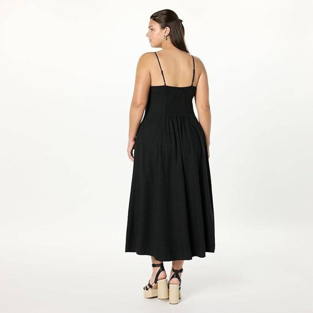 The‎ Drop Luna Linen | Scoop Neck |  Maxi Dress Black XXL  Smocked Back Pockets - Picture 2 of 9